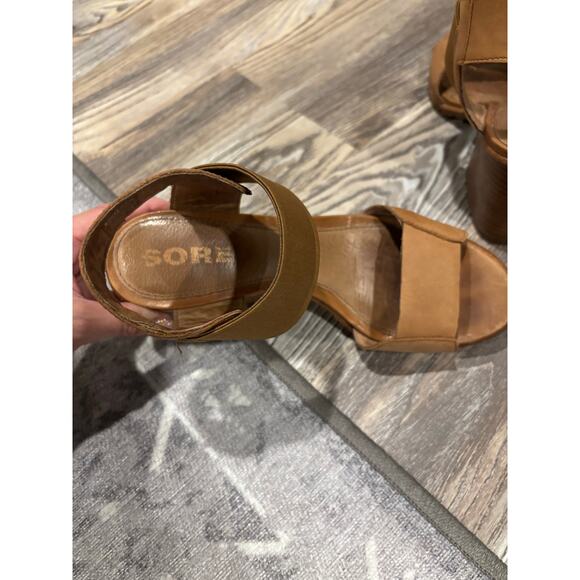Sorel Nadia Sandal Camel Leather Block Heel - Picture 4 of 12